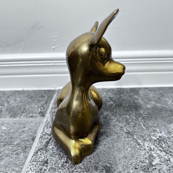 Vintage Brass Fawn Deer Sculpture 6.5"x6" Spring Home Decor Sitting Baby Deer - Picture 5 of 16